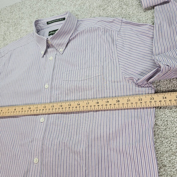 Eddie Bauer Mens Large Relaxed Fit Purple Pink Striped Button Down Shirt NWOT
 L - Picture 5 of 7